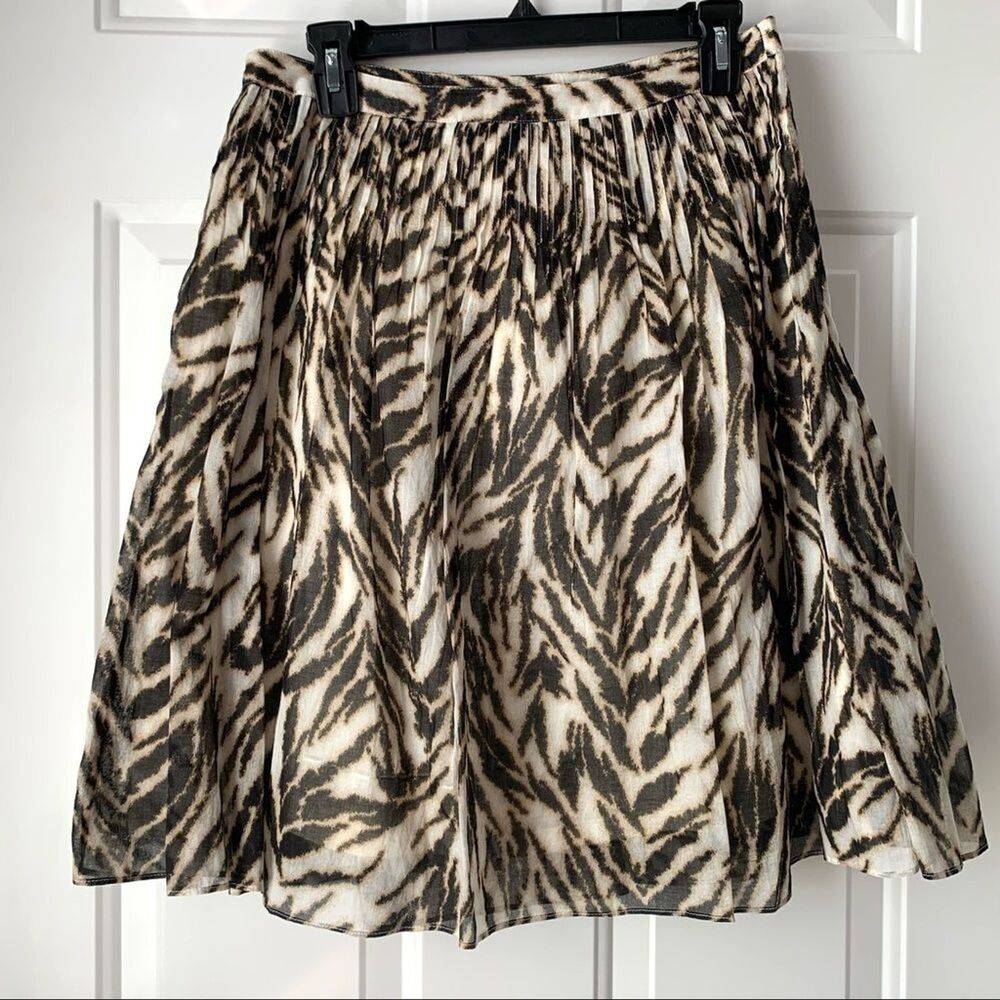 Talbots Brown Cream Animal Print Pleated Mini Skirt 6 Petite
